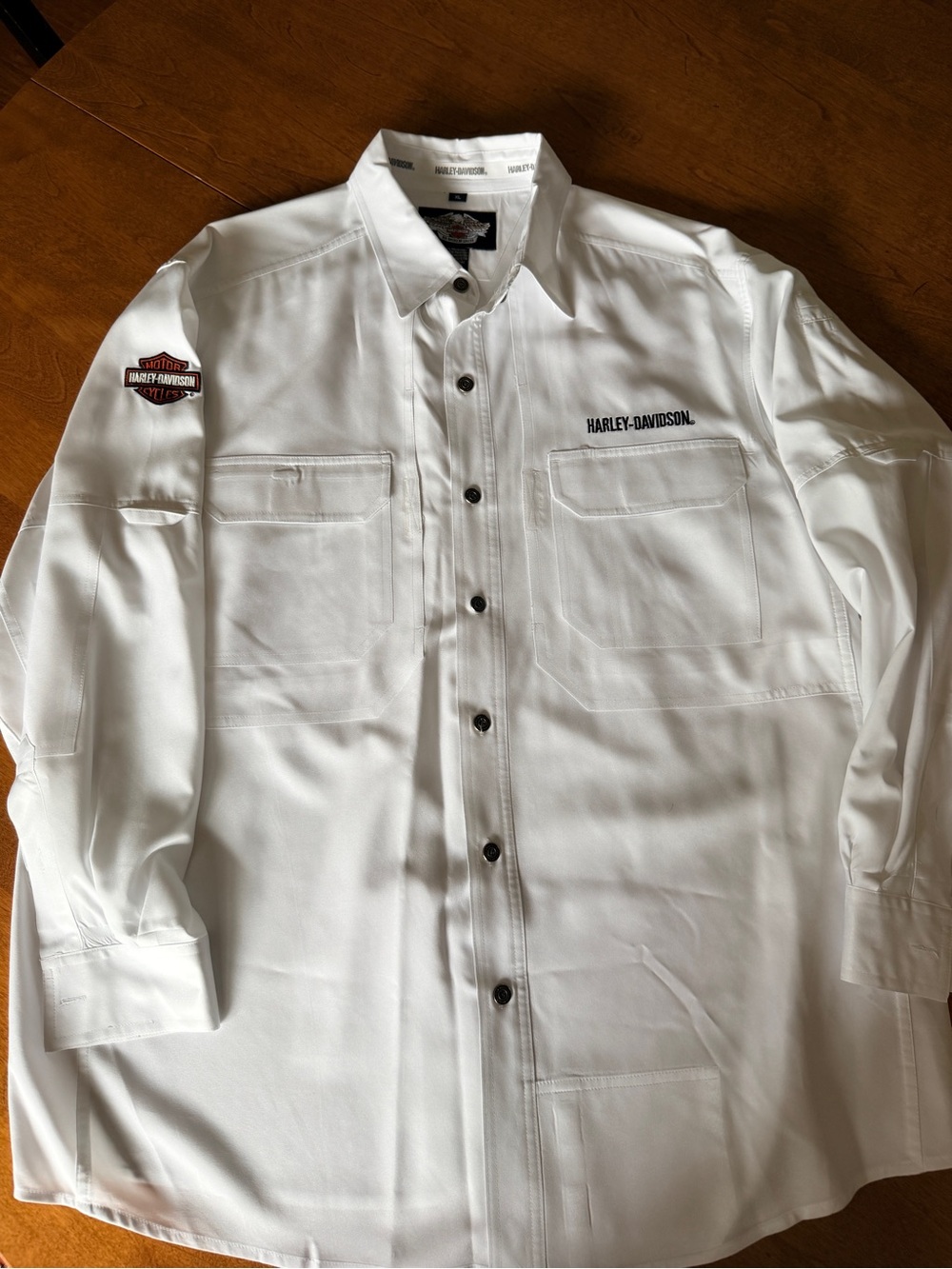 Harley-Davidson Men’s XL White Long Sleeve Button-Up Shirt, Lightweight